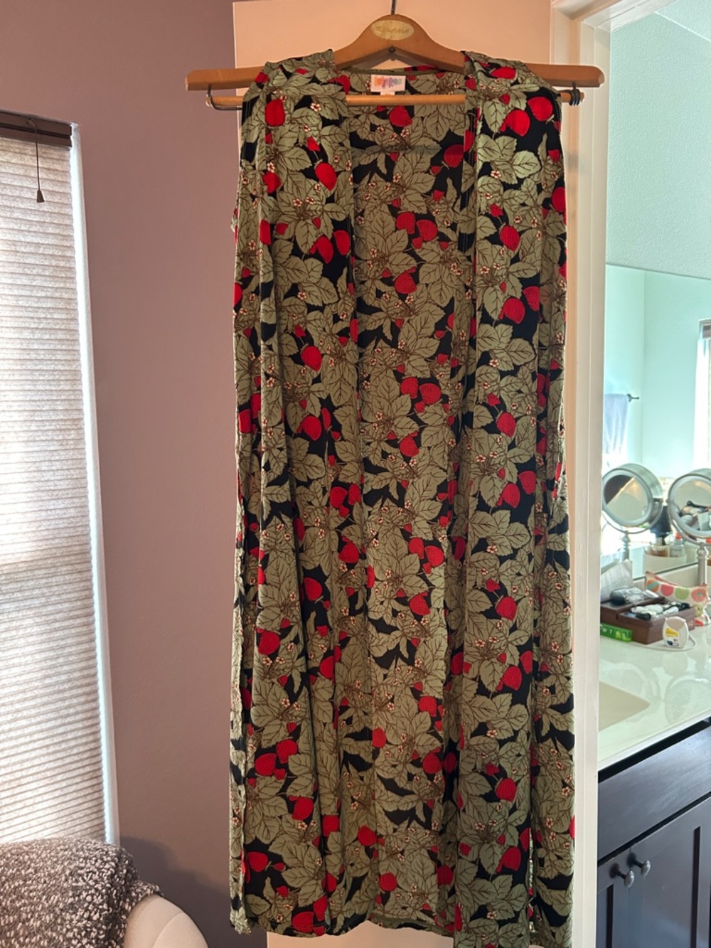 Women’s Black Floral Midi Skirt with Red Accents